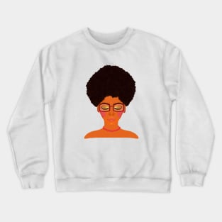 Woman with Afro, Glasses and Coral Beaded Jewelry (Purple Background) Crewneck Sweatshirt